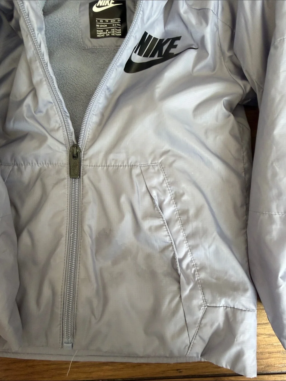 Nike Kids' Hooded Windbreaker Fleece lined Jacket - Light Gray